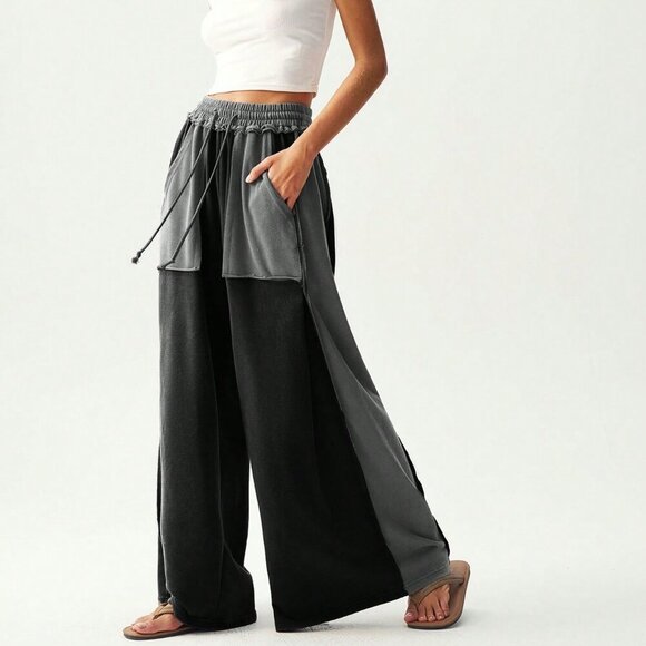 Black Boho Casual Women's Wide Leg Pants - Picture 2 of 7